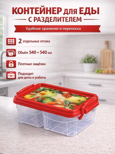Контейнер для еды с разделителем — HOMEUM-KONTEYNER04-КРАСН