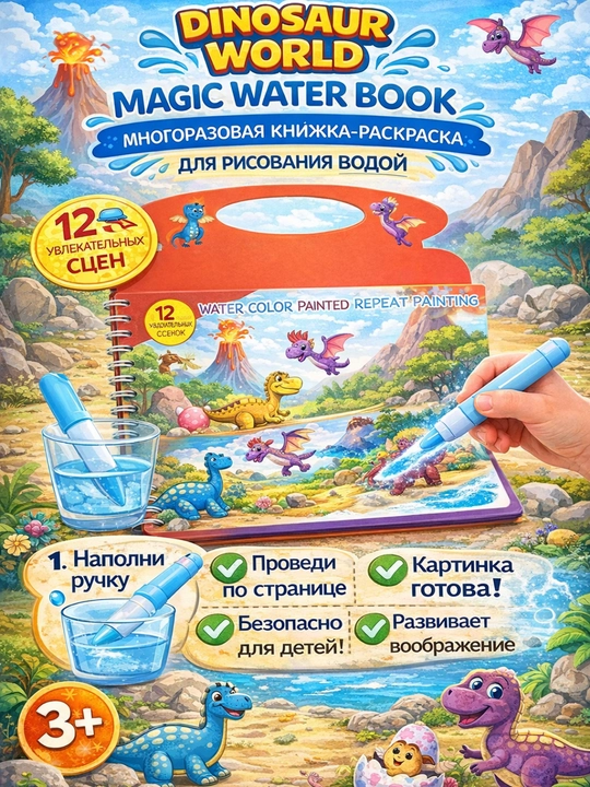 Suv kitobchasi, marker bilan ko‘p marta bo‘yash mumkin, Magic Water Book suv bilan chizish