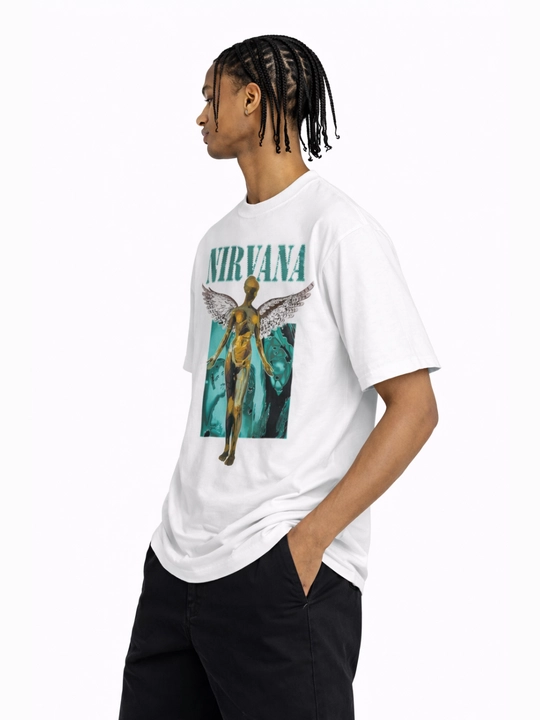 Nirvana art-printli Y2K oversize futbolka — graphic tee, streetwear, uniseks, oq rang