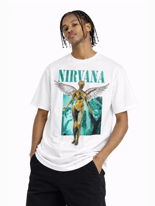 Nirvana art-printli Y2K oversize futbolka — graphic tee, streetwear, uniseks, oq rang