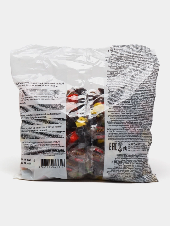 Krut Fruit karamel konfetlari, kola, apelsin, limon, 500 g