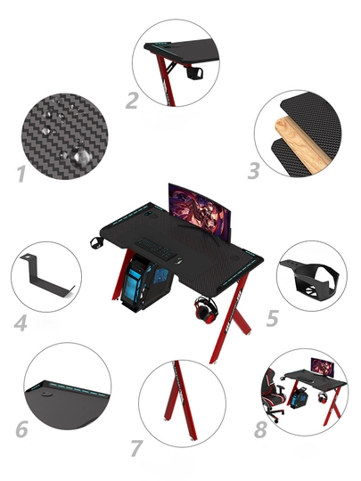 Kompyuter stoli RGB yoritishli karbon gaming stol 120/140 sm, geymerlar uchun stol 7