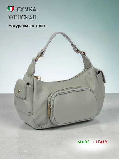 Сумка женская с накладными карманами из натуральной кожи — VPELLE-СКАРМАНАМИ-МЯТН