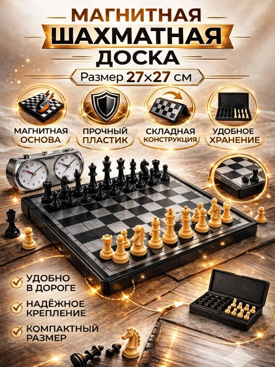 Набор 3 в 1, шахматы, шашки, нарды, магнитные, 27 x 27, складная доска, дорожный игровой комплект