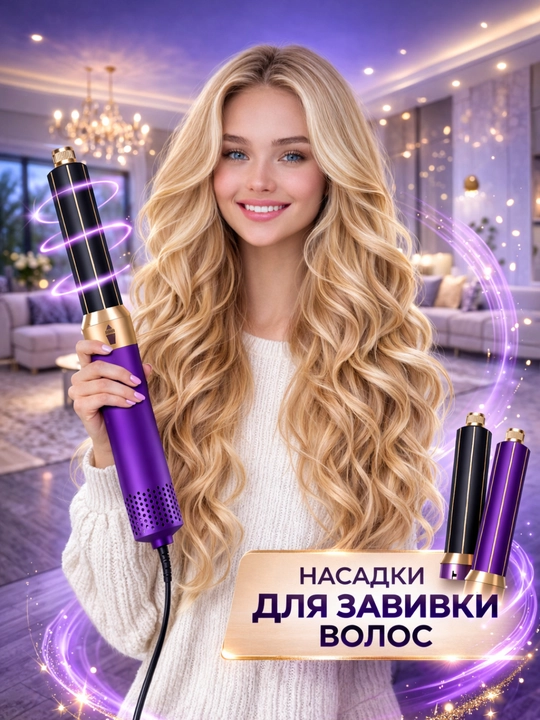 Фен-стайлер с 5 насадками для быстрой и удобной укладки волос