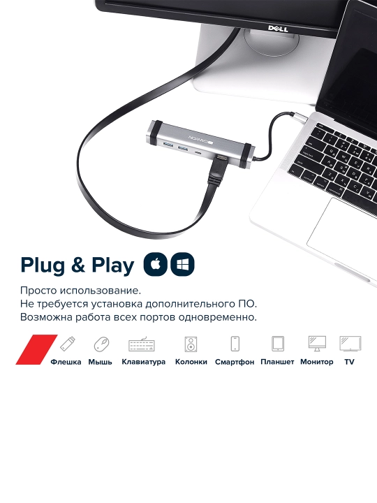 USB hub adapter CANYON DS-3 va DS-4, 3 port, USB-Type C, HDMI