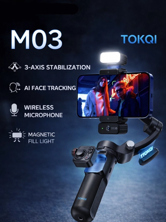 M03 3-Axis Telefon Stabilizatori AI Kuzatuv va Mikrofon bilan