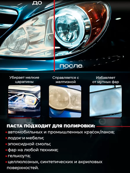 Набор для полировки и восстановления фар автомобиля, 30 мл