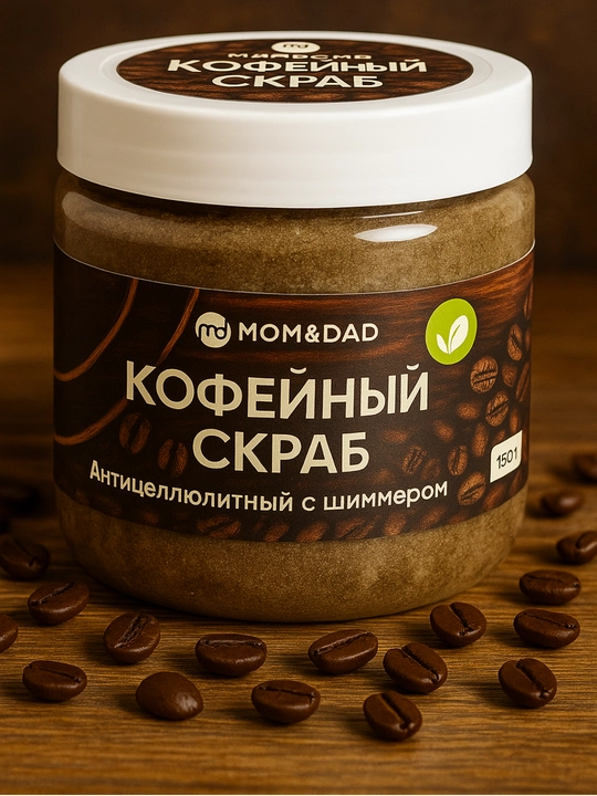 Скраб для тела, кофейный, с шиммером, сухой, M&D Сияние, 150 г