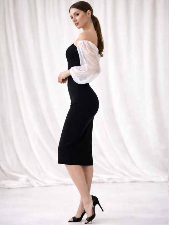 Shoyi organza yengli ayollar bandaj ko‘ylagi, oqshom kiyimi, yopishib turadigan, S M L