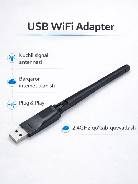 USB WiFi Adapter MT7601, Simsiz Tarmoq qabul qiluvchi antenna 2.4GHz - 