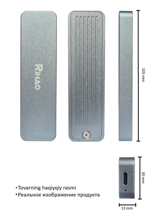 Корпус для M.2 NVMe SSD, адаптер USB 3.1 Type-C RTL9210 M&B+M. 10 Гбит/с