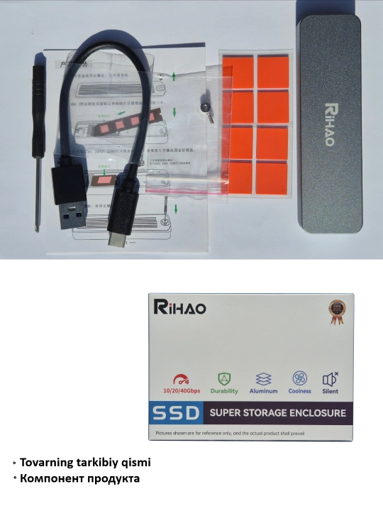 Корпус для M.2 NVMe SSD, адаптер USB 3.1 Type-C RTL9210 M&B+M. 10 Гбит/с