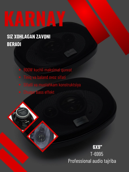 Kenwood KFC-HQ718 avtomobil karnayi 7x10 dyuym, 3-yo‘lli, 320W, 2 dona, kolonka - 