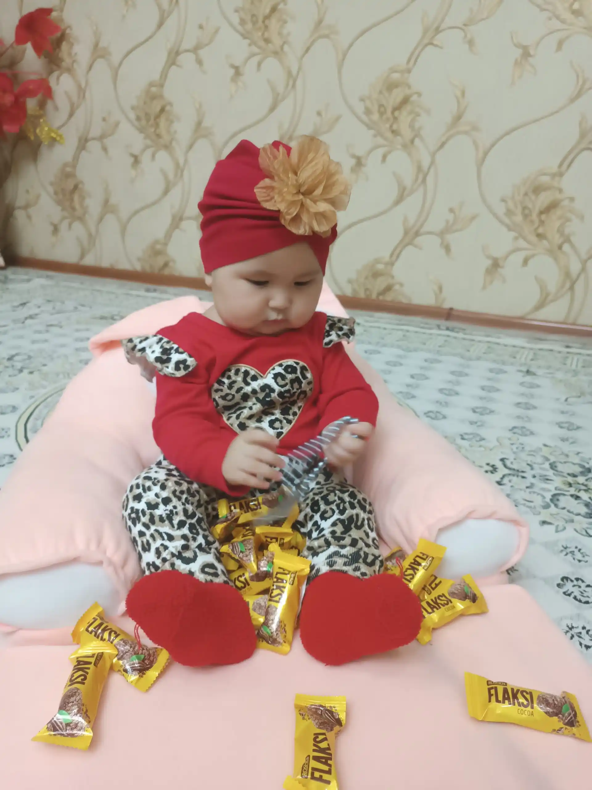 Комплект для новорожденных девочек (боди, штанишки, повязка), 100% хлопок