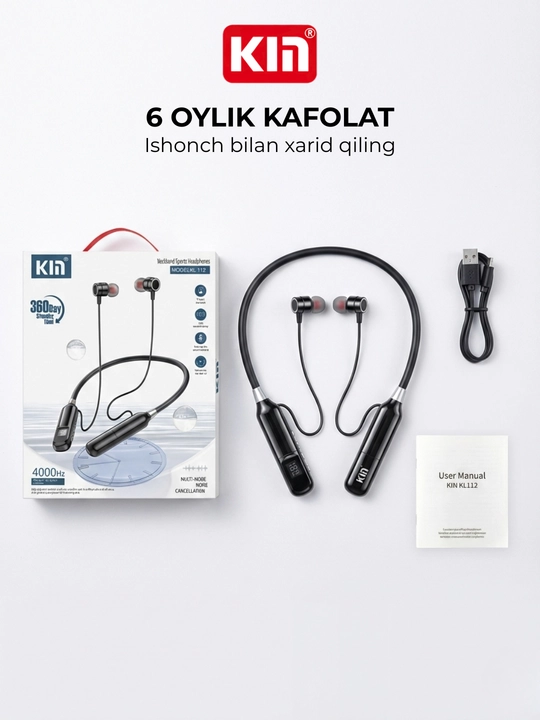 Simsiz quloqchin KIN KL112 neckband bluetooth 48 soat batareya sport naushnik