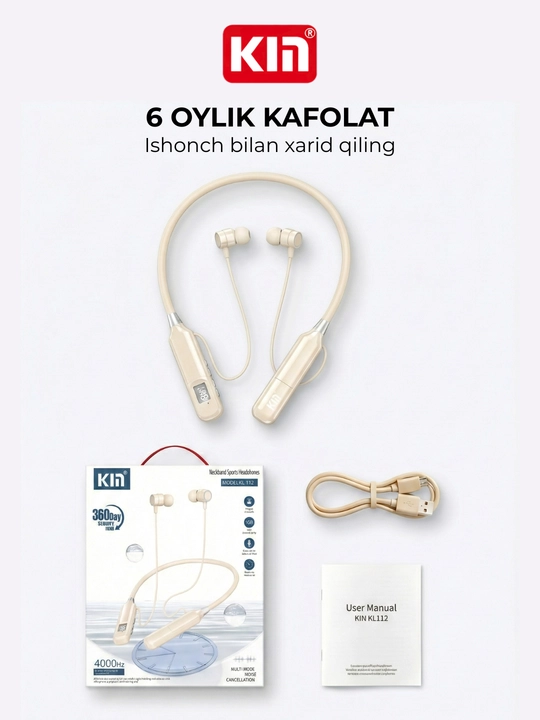 Simsiz quloqchin KIN KL112 neckband bluetooth 48 soat batareya sport naushnik