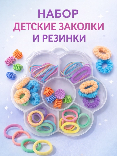 Набор заколок и резинок для девочек 3–10 лет в органайзере-бабочке, подарок — TOSAMOE-ЗАКОЛКИНАБОРБАБОЧКА-РОЗОВ