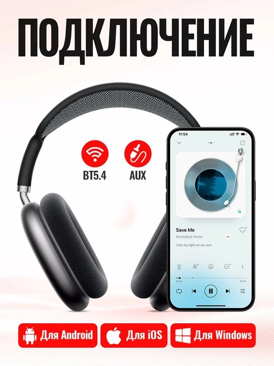 Наушники Hoco W65 Plus ANC беспроводные, Bluetooth 5.4, до 45 ч, ANC до 32 ч, 400 мАч, 2 ч
