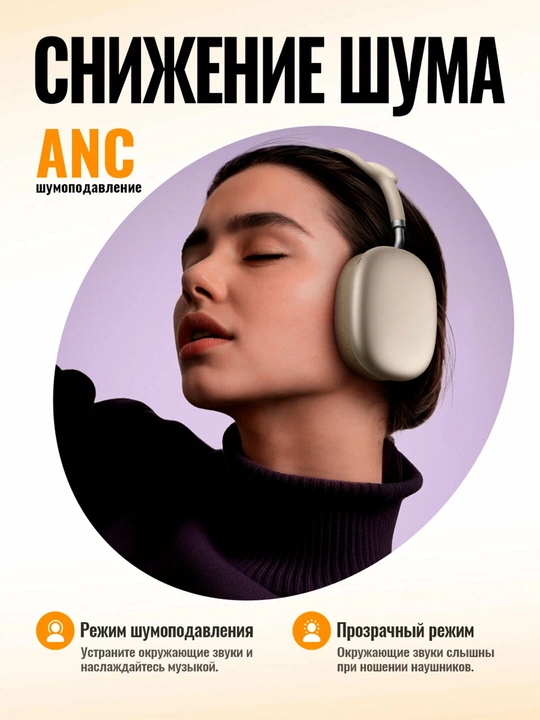 Наушники Hoco W65 Plus ANC беспроводные, Bluetooth 5.4, до 45 ч, ANC до 32 ч, 400 мАч, 2 ч