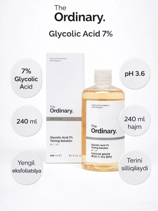 Тоник The Ordinary Glycolic Acid 7% Toning Solution 240мл, AHA, кислотами для лица, пилинг