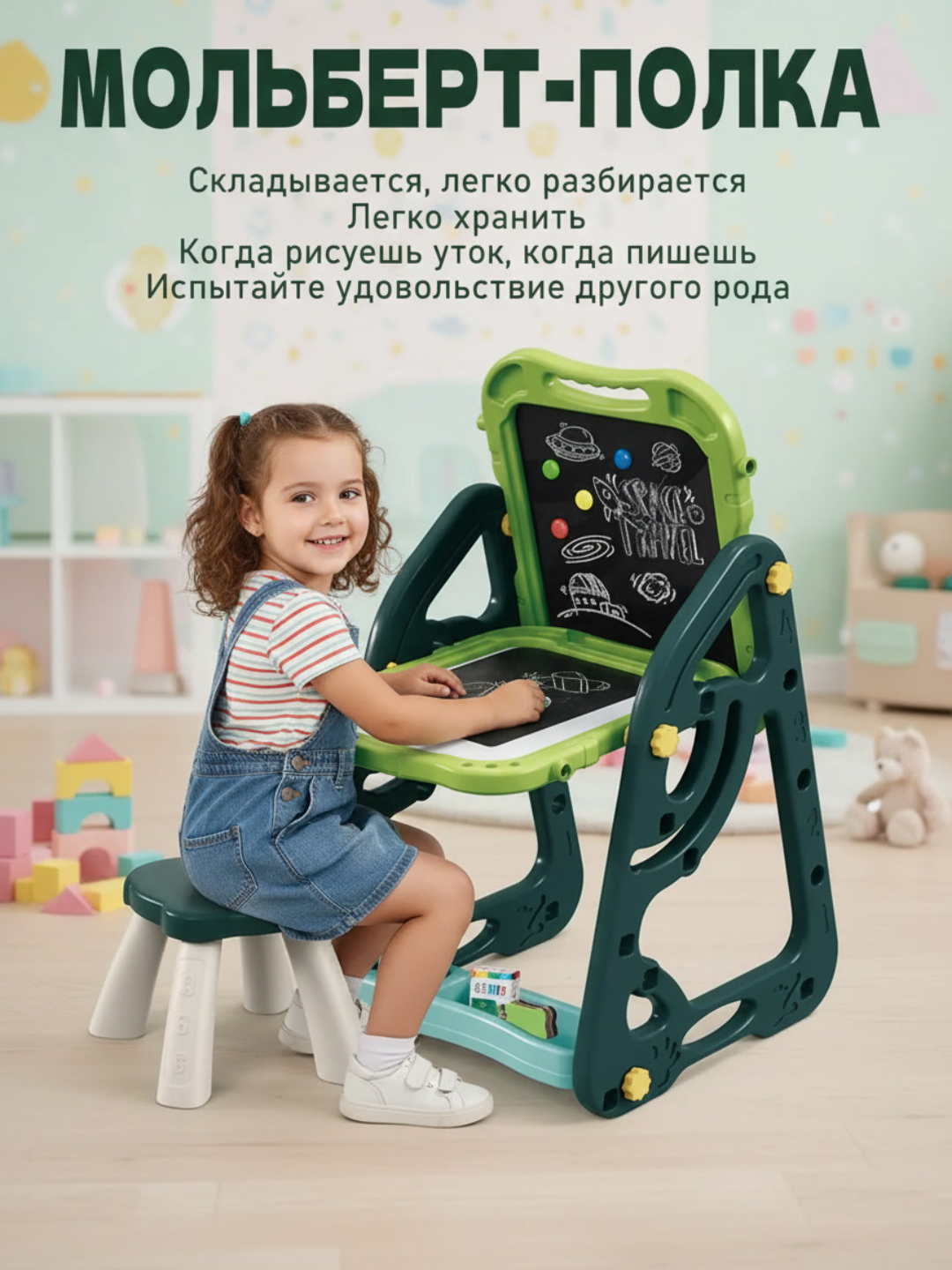 Детская двусторонняя магнитная доска со стулом