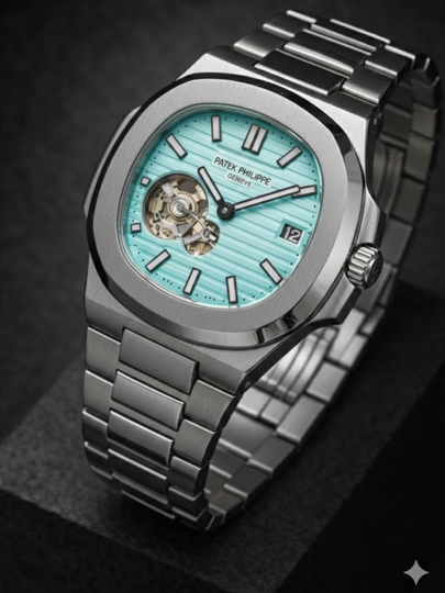 Мужские механические часы Patek Philippe, автоподзавод, в подарочной упаковке — WATCH11-280W004-БИРЮЗ