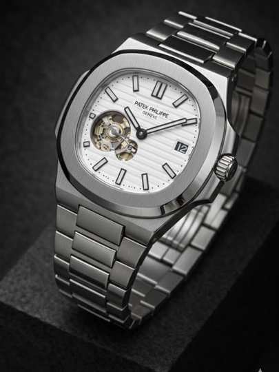 Мужские механические часы Patek Philippe, автоподзавод, в подарочной упаковке — WATCH11-280W004-БЕЛЫЙ