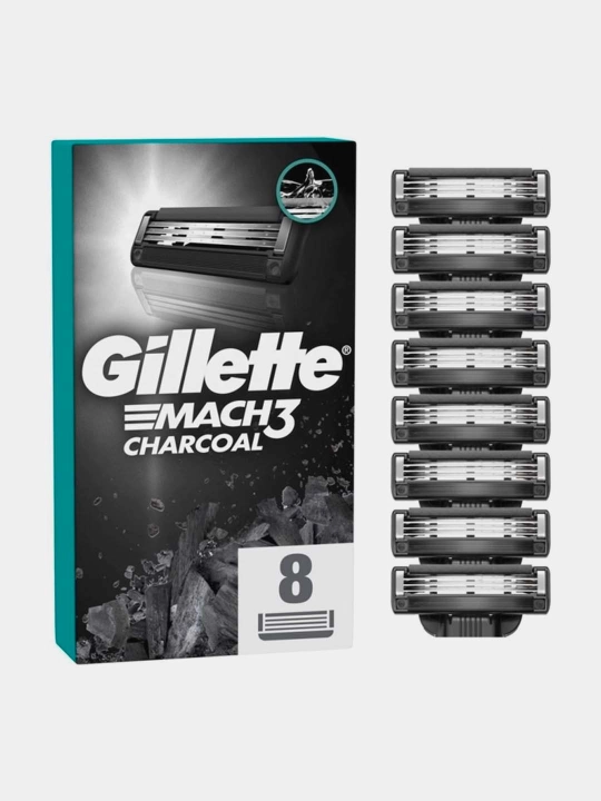 Сменные Кассеты Gillette Mach3 Charcoal со смазывающей полоской с древесным углем, 8шт