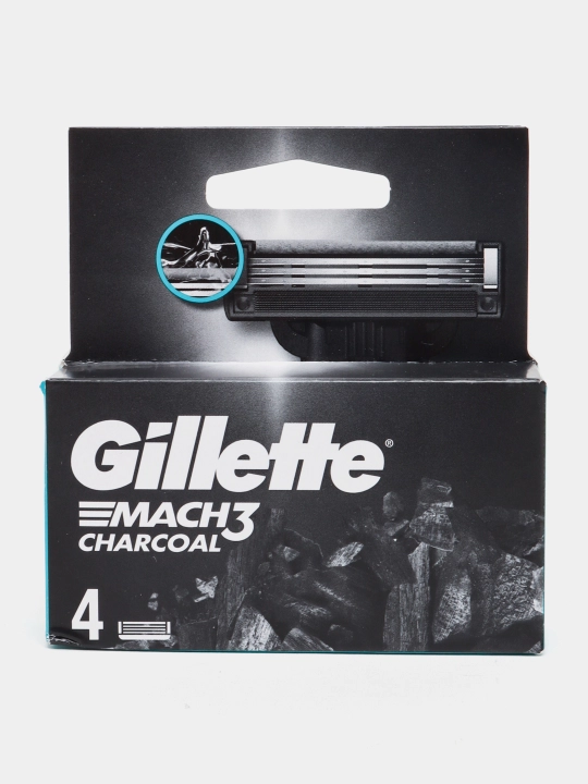 Сменные Кассеты Gillette Mach3 Charcoal со смазывающей полоской с древесным углем, 4шт