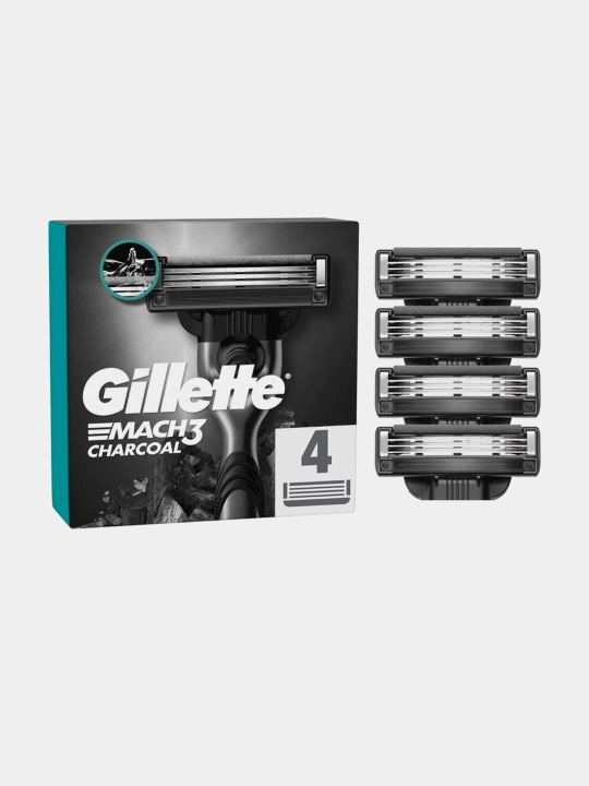 Сменные Кассеты Gillette Mach3 Charcoal со смазывающей полоской с древесным углем, 4шт