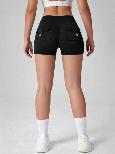 Ayollar uchun sport shortiklari, orqa cho‘ntakli, sport va raqs uchun