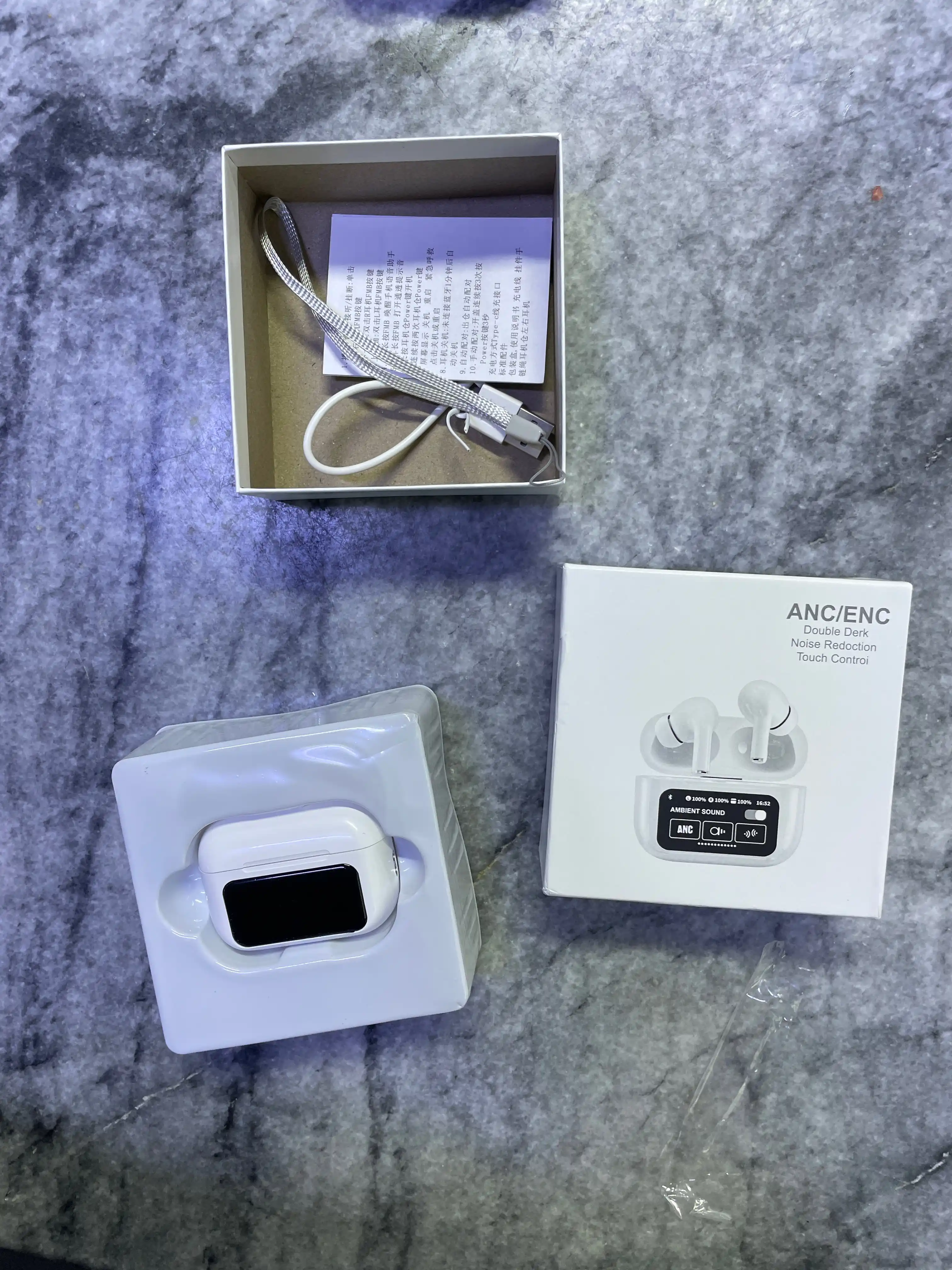 Simsiz Bluetooth naushnik A9 Pro, smart ekranli, ANC, USB-C, mikrofon, kuchli bass