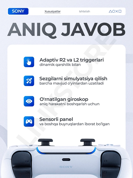 Simsiz joystik DualSense 5 PC va Sony Playstation 5 uchun