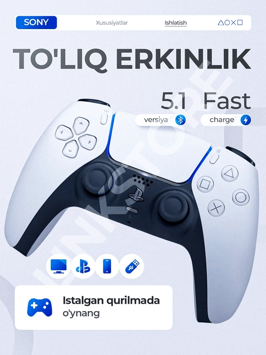 Simsiz joystik DualSense 5 PC va Sony Playstation 5 uchun
