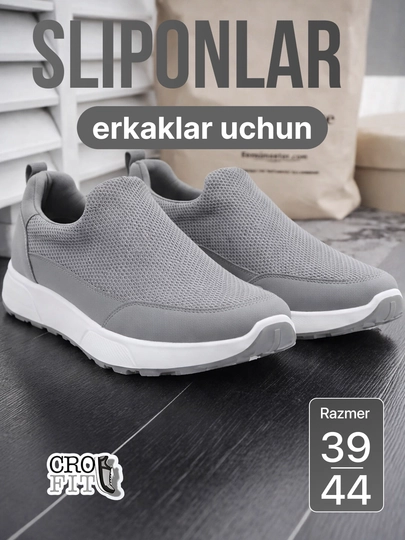 Слипоны мужские, слипоны мужские летние, обувь мужская, размеры 39- 44 — CROFIT2-X7MODELL-СЕРЫЙ-44