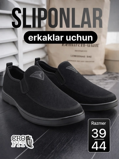 Кроссовки мужские, слипоны мужские, обувь мужская, размеры 39-44 — CROFIT2-F51MODEL-ЧЕРН-39