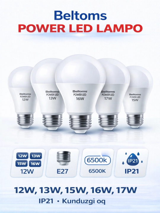 Beltoms LED Lampo E27 13W–17W 6500K – Kunduzgi Oq, IP21 - 