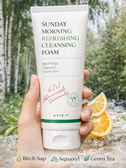 Namlovchi yuz yuvish ko‘pigi AXIS-Y Sunday Morning Refreshing Cleansing Foam, 120 ml - 