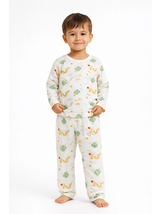 Bolalar pijamasi dinosaur printli, paxtali uy kiyimi, o‘g‘il bolalar uchun 2–7 yosh - 