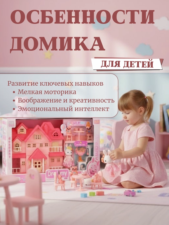 Кукольный домик, игровой домик с набором мебели, дом в стиле Sylvanian, дом семьи кроликов