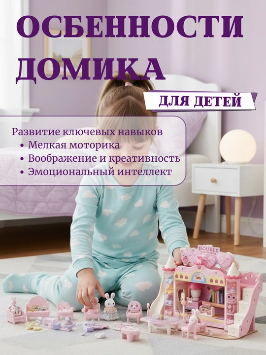 Кукольный домик, игровой домик с набором мебели, дом в стиле Sylvanian, дом семьи кроликов