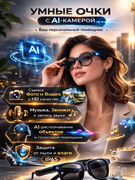CY01 Smart ochki kamera bilan Full HD 1080p, video yozuvchi aqlli ko‘zoynak, Smart Glasses - 