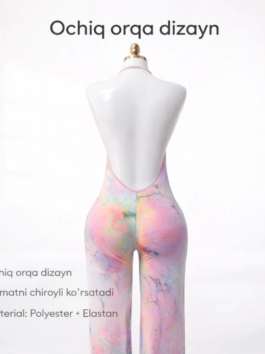 Ayollar uchun pastel rangli halter kombinezon – ochiq orqa, streych yozgi kechki libos