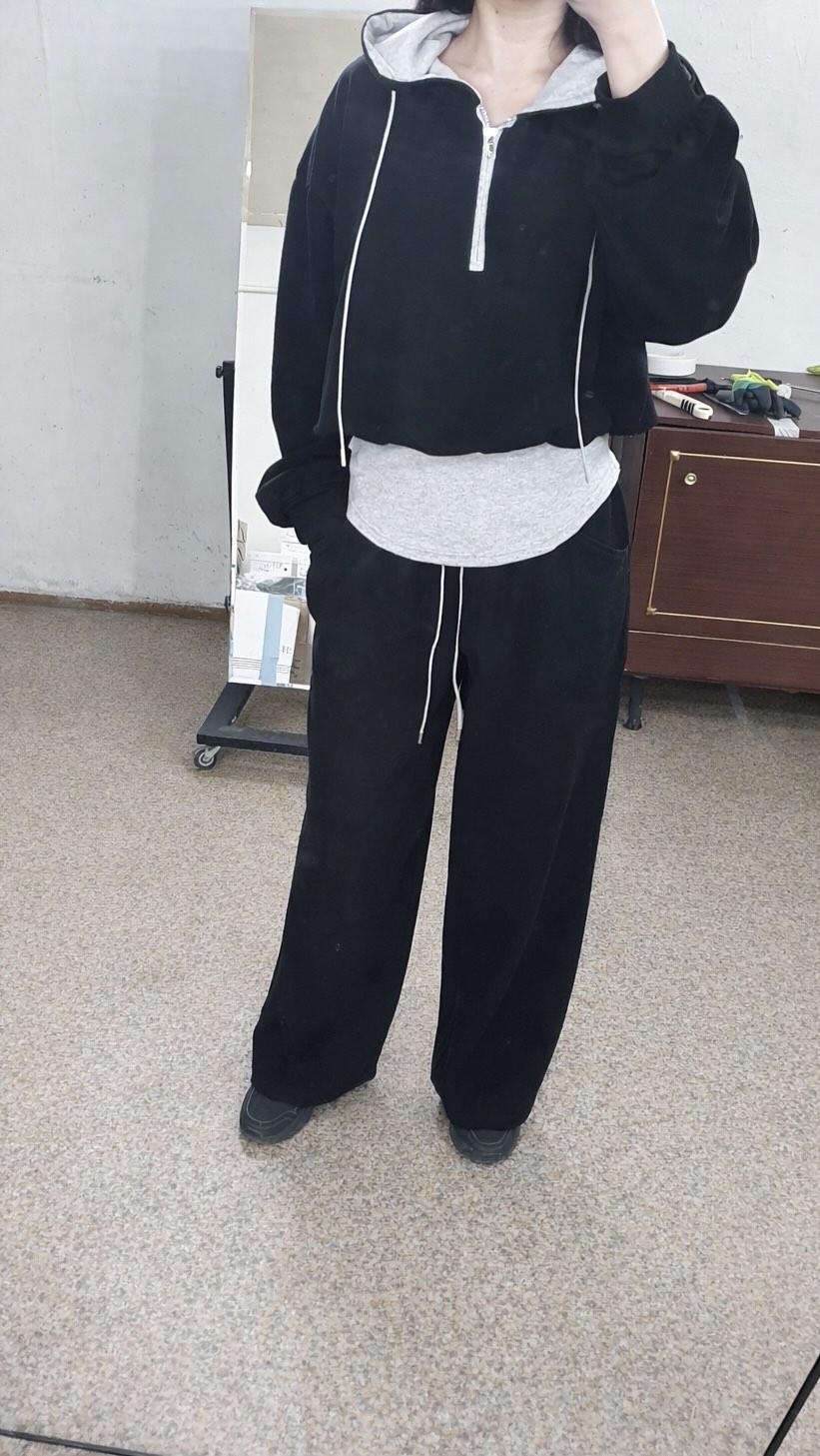 Ayollar ikki qismli kostyum, koreys uslubi, paxta, sport kostyum, keng shim, sport uchun