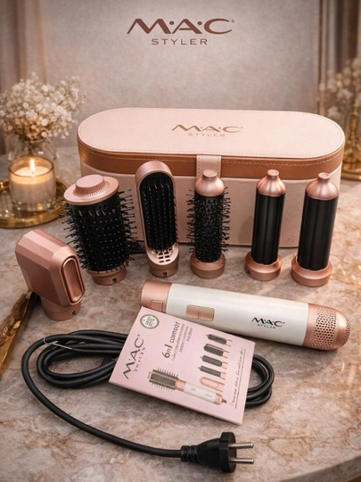 Фен для волос MAC styler MC-6766, 6 в 1, воздушная укладка и автоматическая плойка — DOSTON-MAC6IN1-ПУДР