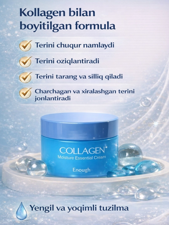 Kollagenli oqartiruvchi, namlantiruvch, ajinlarga qarshi va yoshartiruvchi yuz krem, 50 ml
