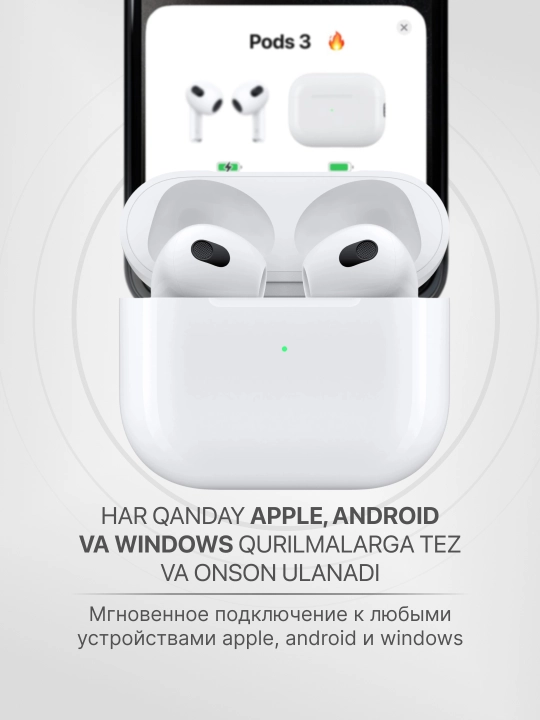 Simsiz quloqchinlar Pods 3 Premium, sensorli, iPhone va Android uchun naushnik - 