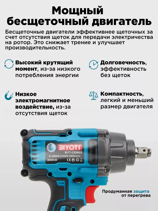 Аккумуляторный гайкаверт Biyoti BYT-CEW02, ART 2063
