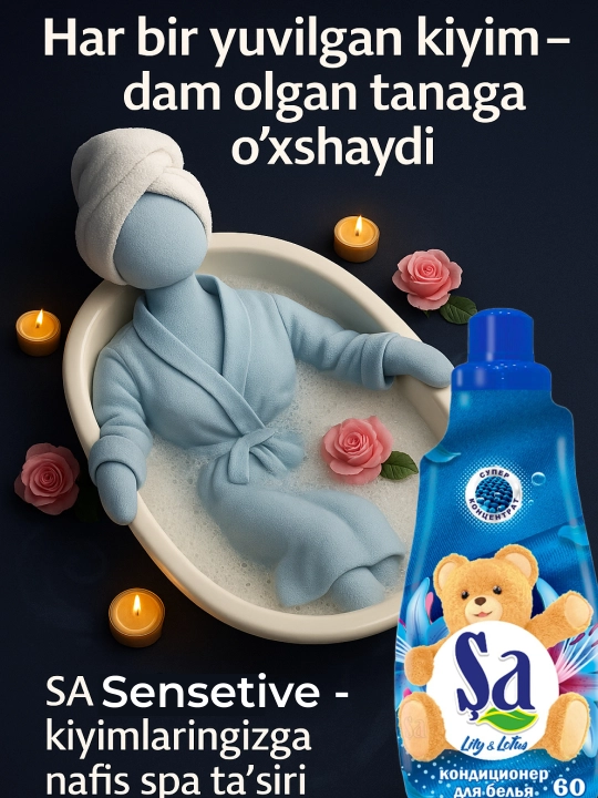 Kir uchun SA konditsioner 60 ta uvish, yoqimli hid, gigiyenik, koncentrat, 1.5 litr